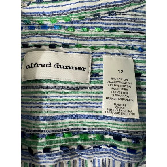 Alfred Dunner Greenwich Circle Shirt Size 12 Eyelash Threads Striped Blue‎ Green - Picture 4 of 11